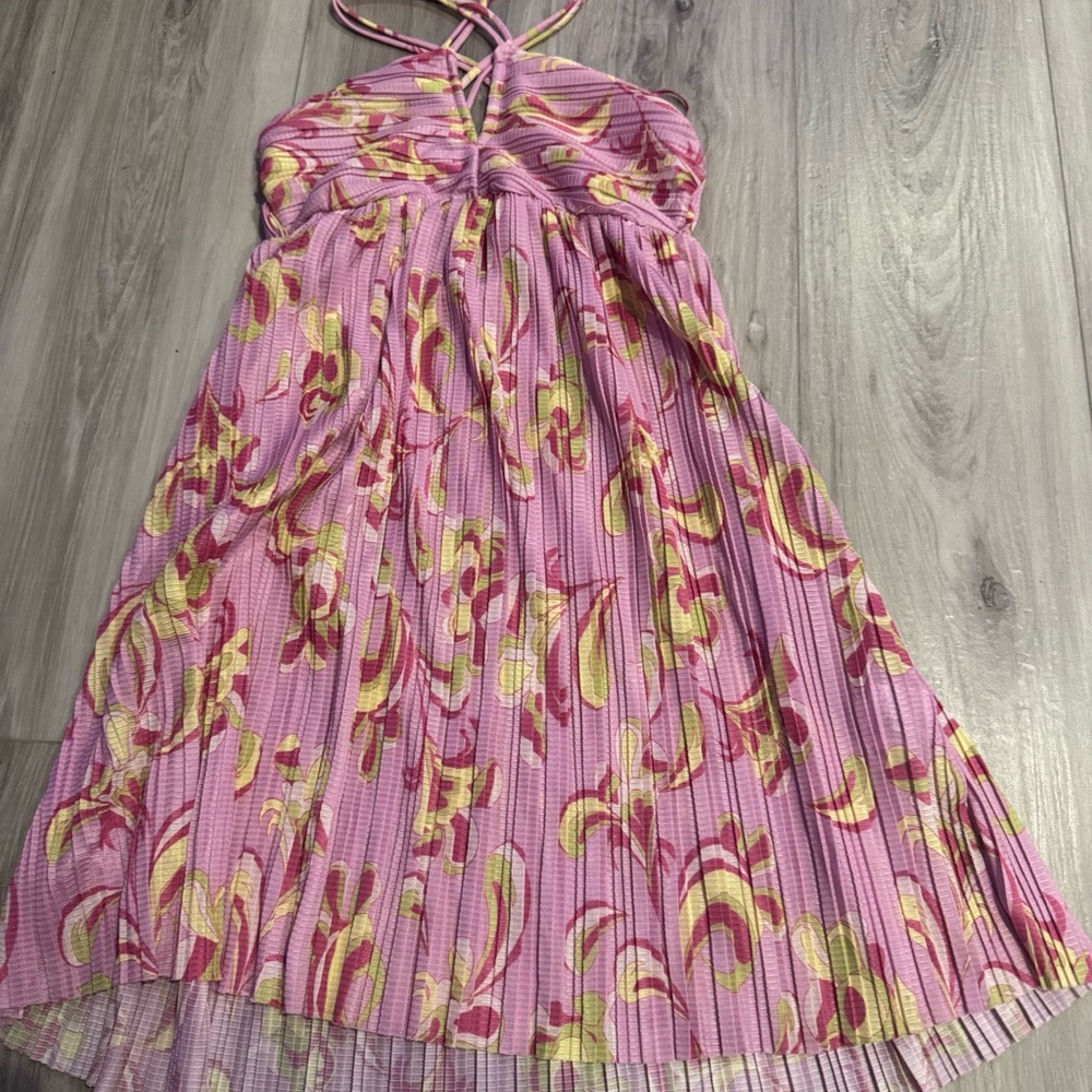 Zara Pink Floral Print Pleated Mini Dress